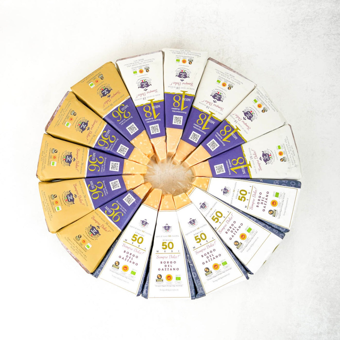 Verschieden Sorten von original Parmesan aus Italien.